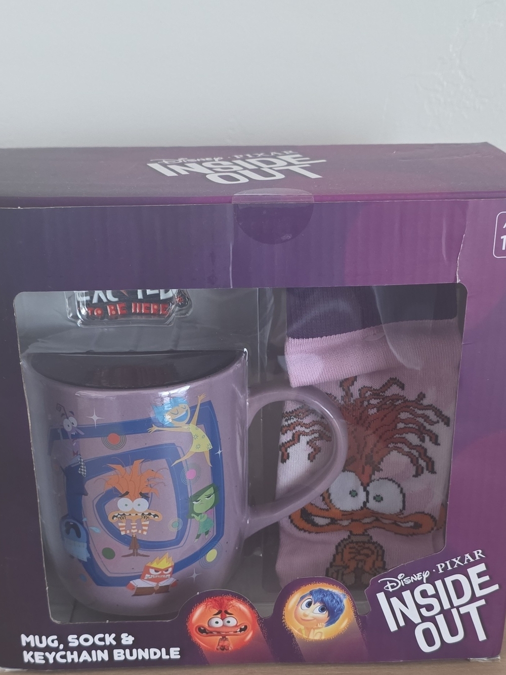 Inside Out Purple Mug, Sock & Keychain Gift Set